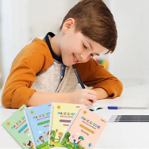 Montessori MagicBook™ – Cuadernos Mágicos Reutilizables - 4unidades (Dibujo, Alfabeto, Números y Matemáticas)