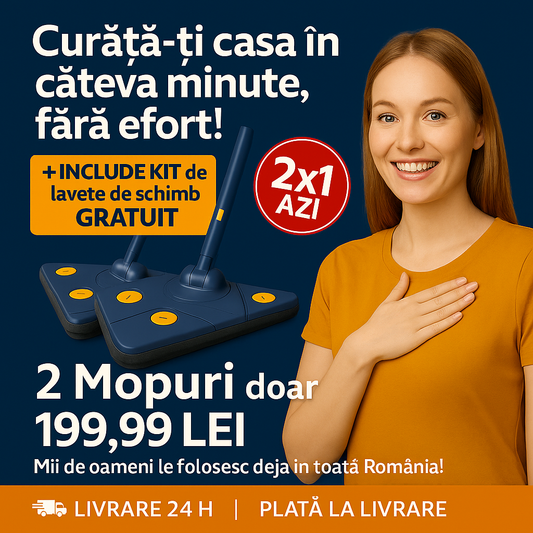 [CUMPERI 1, PRIMEȘTI 2] SuperMop® – Mop 360° cu Stoarcere Automată + Kit de Rezerve CADOU (LICHIDARE DE STOC)