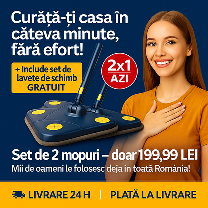 [CUMPERI 1, PRIMEȘTI 2] SuperMop® – Mop 360° cu Stoarcere Automată + Kit de Rezerve CADOU