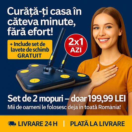 [CUMPERI 1, PRIMEȘTI 2] SuperMop® – Mop 360° cu Stoarcere Automată + Kit de Rezerve CADOU